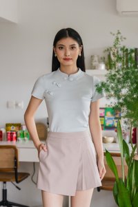 Xin Cheongsam Cotton Top In Pastel Blue