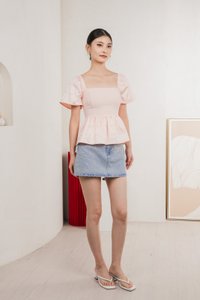 Marcelle Mixed Fabric Ribbon Texture Top In Blush Pink