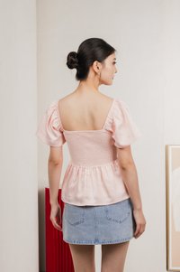 Marcelle Mixed Fabric Ribbon Texture Top In Blush Pink
