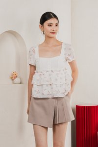 In Bloom Embroidery Buttons Top In Red Florals