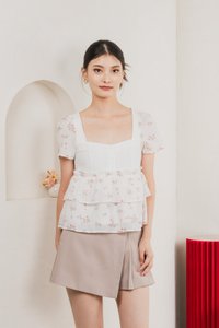 In Bloom Embroidery Buttons Top In Red Florals
