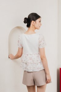 In Bloom Embroidery Buttons Top In Red Florals