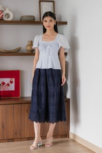 Amigo Embroidery Eyelet Ruched Top In Powder Blue