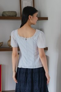 Amigo Embroidery Eyelet Ruched Top In Powder Blue