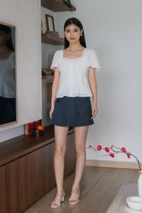 Amigo Embroidery Eyelet Ruched Top In White
