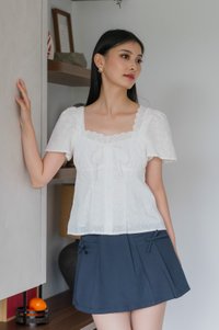 Amigo Embroidery Eyelet Ruched Top In White