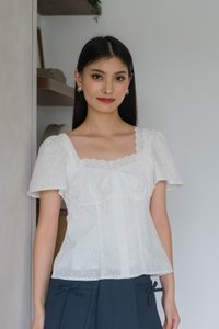 Amigo Embroidery Eyelet Ruched Top In White