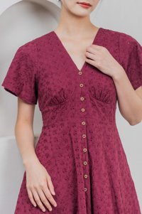 Era Eyelet Buttons Dress In Wine