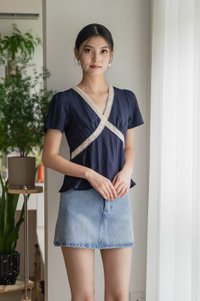 Wanderlust Crochet Babydoll Top In Navy