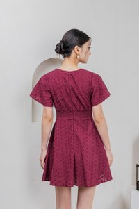 Era Eyelet Buttons Dress In Wine