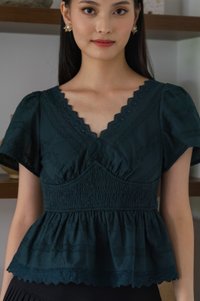 Melvita Lace Smocked Waist Top In Emerald