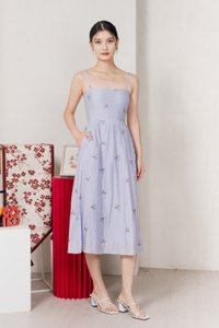 Cyra Floral Textured Camisole Midi Dress In Lavender
