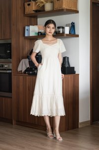 Xie Eyelet Cotton Sweetheart Midi Dress In Cream