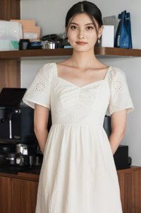 Xie Eyelet Cotton Sweetheart Midi Dress In Cream