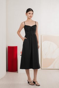 Arancia Lace Ribbon Camisole Midi Dress In Black