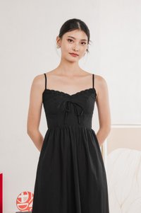 Arancia Lace Ribbon Camisole Midi Dress In Black