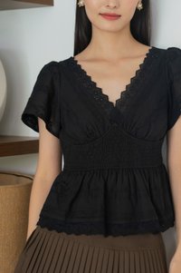 Melvita Lace Smocked Waist Top In Black