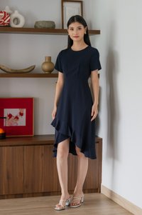 Sharon Ruffle Hem Midi Dress In Navy