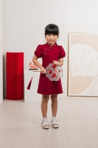 Huan Kids Cotton Cheongsam Dress In Wine