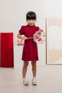 Huan Kids Cotton Cheongsam Dress In Wine