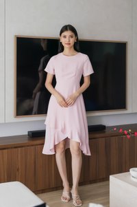 Sharon Ruffle Hem Midi Dress In Pink