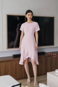 Sharon Ruffle Hem Midi Dress In Pink