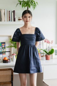 Timeless Pintuck Crochet Dress In Navy