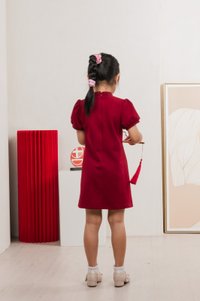Huan Kids Cotton Cheongsam Dress In Wine