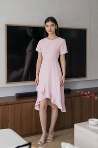 Sharon Ruffle Hem Midi Dress In Pink