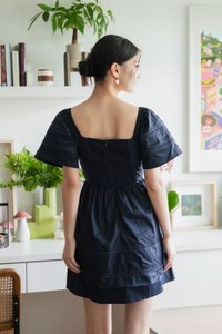 Timeless Pintuck Crochet Dress In Navy