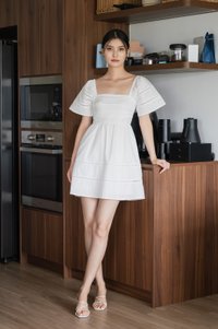 Timeless Pintuck Crochet Dress In White