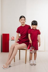 Huan Kids Cotton Cheongsam Dress In Wine
