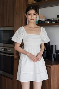 Timeless Pintuck Crochet Dress In White