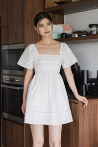Timeless Pintuck Crochet Dress In White