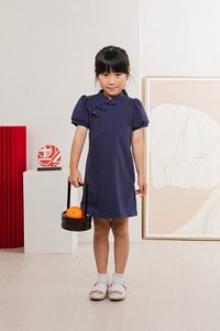 Huan Kids Cotton Cheongsam Dress In Navy