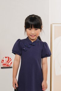 Huan Kids Cotton Cheongsam Dress In Navy
