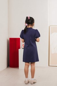 Huan Kids Cotton Cheongsam Dress In Navy