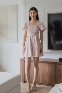 Blush Textured Smocked Dress In Misty Rose