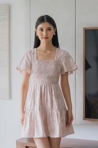 Blush Textured Smocked Dress In Misty Rose