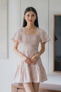 Blush Textured Smocked Dress In Misty Rose