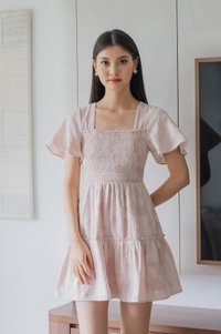 Blush Textured Smocked Dress In Misty Rose