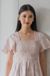 Blush Textured Smocked Dress In Misty Rose