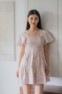 Blush Textured Smocked Dress In Misty Rose