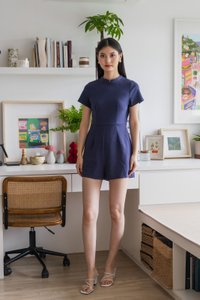 Huan Mandarin Collar Romper In Navy
