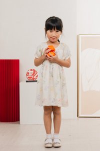 Villa Watercolour Kids Dress In Cream