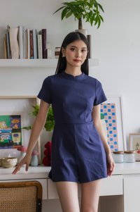 Huan Mandarin Collar Romper In Navy