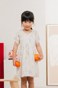 Villa Watercolour Kids Dress In Cream
