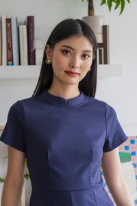 Huan Mandarin Collar Romper In Navy