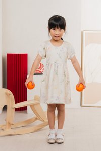 Villa Watercolour Kids Dress In Cream