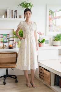 Spring Melody Eyelet Ribbon Midi Dress